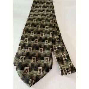 Puritan Men's Tie Necktie Silk USA Green Brown‎ Geometric Pattern Classic Length